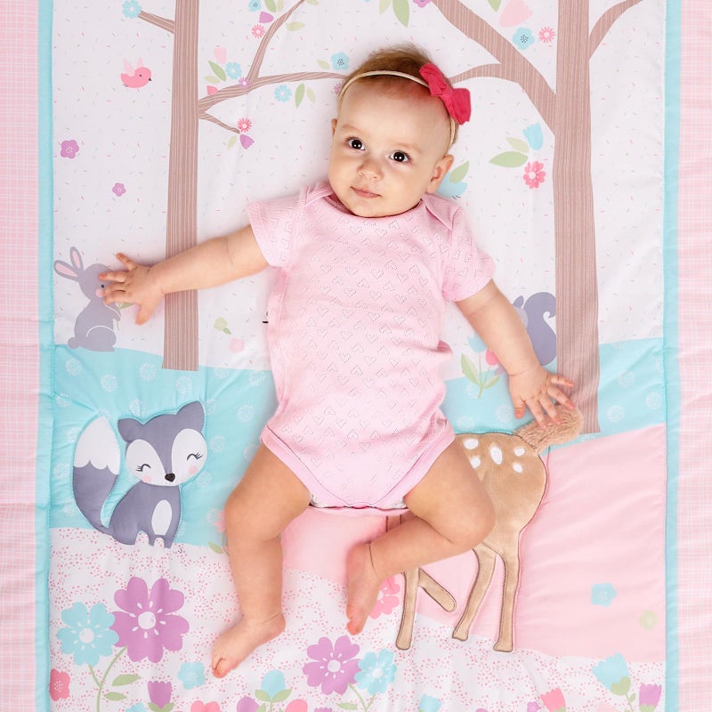 UOMNY Crib Bedding Set for Girls 3 Piece Woodland Baby Girl Crib Bedding Set Include Fitted Crib Sheet Comforter Crib Skirt - Image 4